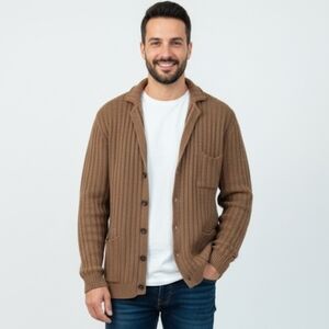 Andrea Fenzi 100% Wool Knit Cardigan Sweater 56 XXL  Brown